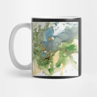 Spring water- alcobol ink abstract green and gold Mug